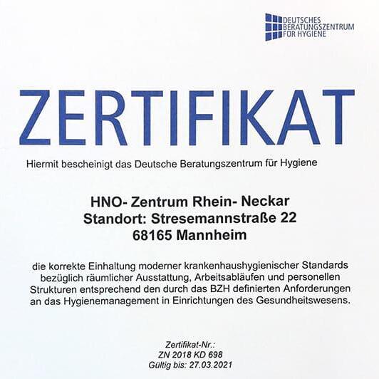 07.10.2018. Zertifizierte Hygiene am HNO-Zentrum Rhein-Neckar